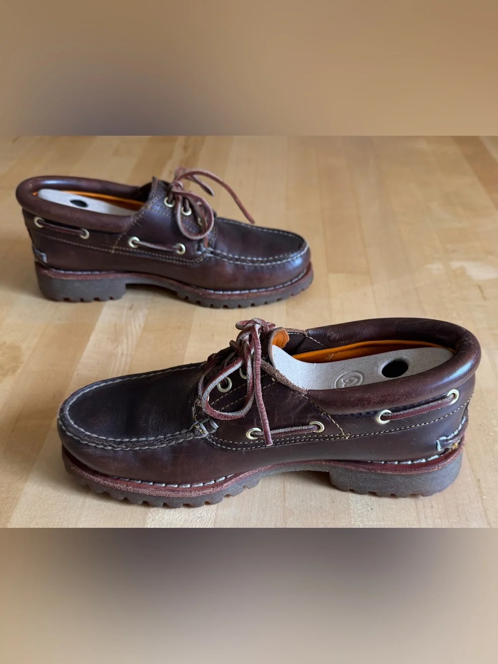 Timberland Men's Authentic 3-Eye Lug Handsewn Leather Boat Shoe Burgundy 7.5 M